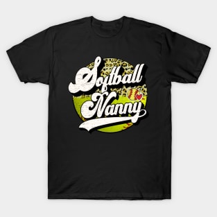 Softball Nanny Vintage Leopard Softball Family Matching T-Shirt